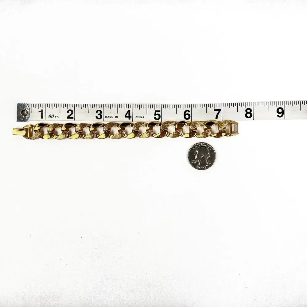 Vintage Napier Bracelet Gold Tone Retro MCM Textured Oval Links Classic Chic